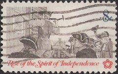 8-cent U.S. postage stamp picturing colonist nailing up announcement