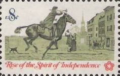 8-cent U.S. postage stamp picturing postrider on horse