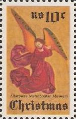 10-cent U.S. postage stamp picturing angel altarpiece from the Metropolitan Museum