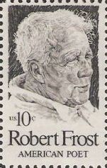 Gray 10-cent U.S. postage stamp picturing Robert Frost