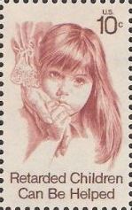 Dark red 10-cent U.S. postage stamp picturing girl