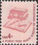 Pink 4-cent U.S. postage stamp picturing books