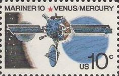 10-cent U.S. postage stamp picturing Mariner 10, Venus, and Mercury