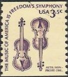 Purple 3.5-cent U.S. postage stamp picturing violins