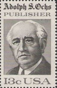 Black and gray 13-cent U.S. postage stamp picturing Adolph Ochs