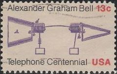 13-cent U.S. postage stamp picturing early telephone system