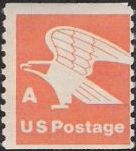Orange non-denominated 15-cent U.S. postage stamp picturing eagle and letter 'A'