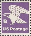 Purple non-denominated 18-cent U.S. postage stamp picturing eagle and letter 'B'