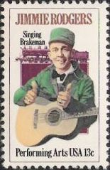 13-cent U.S. postage stamp picturing Jimmie Rodgers and guitar