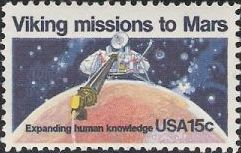 15-cent U.S. postage stamp picturing Viking spacecraft and Mars