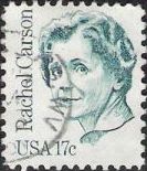 Green 17-cent U.S. postage stamp picturing Rachel Carson