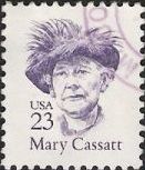 Purple 23-cent U.S. postage stamp picturing Mary Cassatt