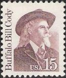 Brown purple 15-cent U.S. postage stamp picturing Buffalo Bill Cody