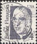 Purple 4-cent U.S. postage stamp picturing Father Flanagan