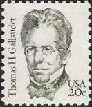 Green 20-cent U.S. postage stamp picturing Thomas H. Gallaudet