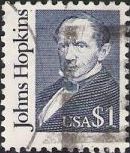 Blue $1 U.S. postage stamp picturing Johns Hopkins