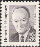 Black 52-cent U.S. postage stamp picturing Hubert H. Humphrey