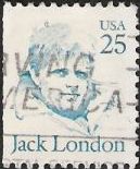 Green blue 25-cent U.S. postage stamp picturing Jack London