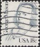 Dark blue 18-cent U.S. postage stamp picturing George Mason