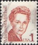 Brick red 1-cent U.S. postage stamp picturing Margaret Mitchell