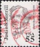 Black 55-cent U.S. postage stamp picturing Justin S. Morrill