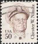 Brown 50-cent U.S. postage stamp picturing Chester W. Nimitz