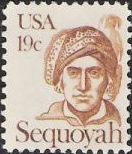 Brown 19-cent U.S. postage stamp picturing Sequoyah