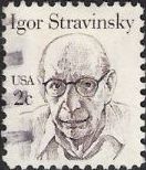 Brown black 2-cent U.S. postage stamp picturing Igor Stravinsky
