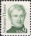 Green 9-cent U.S. postage stamp picturing Sylvanus Thayer