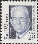 Blue 29-cent U.S. postage stamp picturing Earn Warren