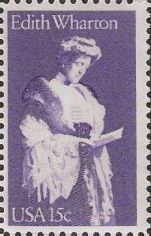 Purple 15-cent U.S. postage stamp picturing Edith Wharton