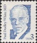 Blue 3-cent U.S. postage stamp picturing Paul Dudley White