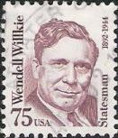 Maroon 75-cent U.S. postage stamp picturing Wendell Willkie