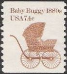Brown 7.4-cent U.S. postage stamp picturing baby buggy