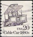 Blue purple 20-cent U.S. postage stamp picturing cable car