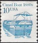 Blue 10-cent U.S. postage stamp picturing canal boat