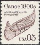 Brown 5-cent U.S. postage stamp picturing canoe