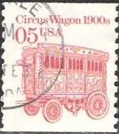 Red 5-cent U.S. postage stamp picturing circus wagon