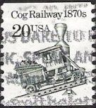 Black 20-cent U.S. postage stamp picturing cog railway