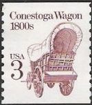 Red brown 3-cent U.S. postage stamp picturing Conestoga wagon