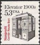 Black & red 5.3-cent U.S. postage stamp picturing elevator