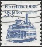 Blue 32-cent U.S. postage stamp picturing ferryboat