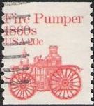 Red 20-cent U.S. postage stamp picturing fire pumper