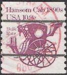 Purple 10.9-cent U.S. postage stamp picturing hansom cab