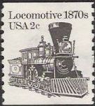 Black 2-cent U.S. postage stamp picturing locomotive