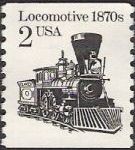 Black 2-cent U.S. postage stamp picturing locomotive