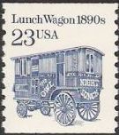 Blue 23-cent U.S. postage stamp picturing lunch wagon