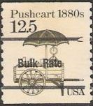 Green 12.5-cent U.S. postage stamp picturing pushcart