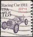 Purple 17.5-cent U.S. postage stamp picturing racing car