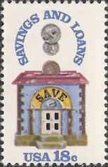 18-cent U.S. postage stamp picturing coin bank